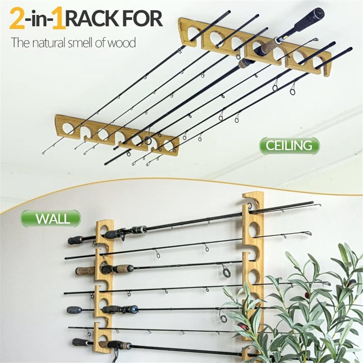 New arrival  Wooden Wall-Mount - đánh giá và giá Fishing Rod Rack